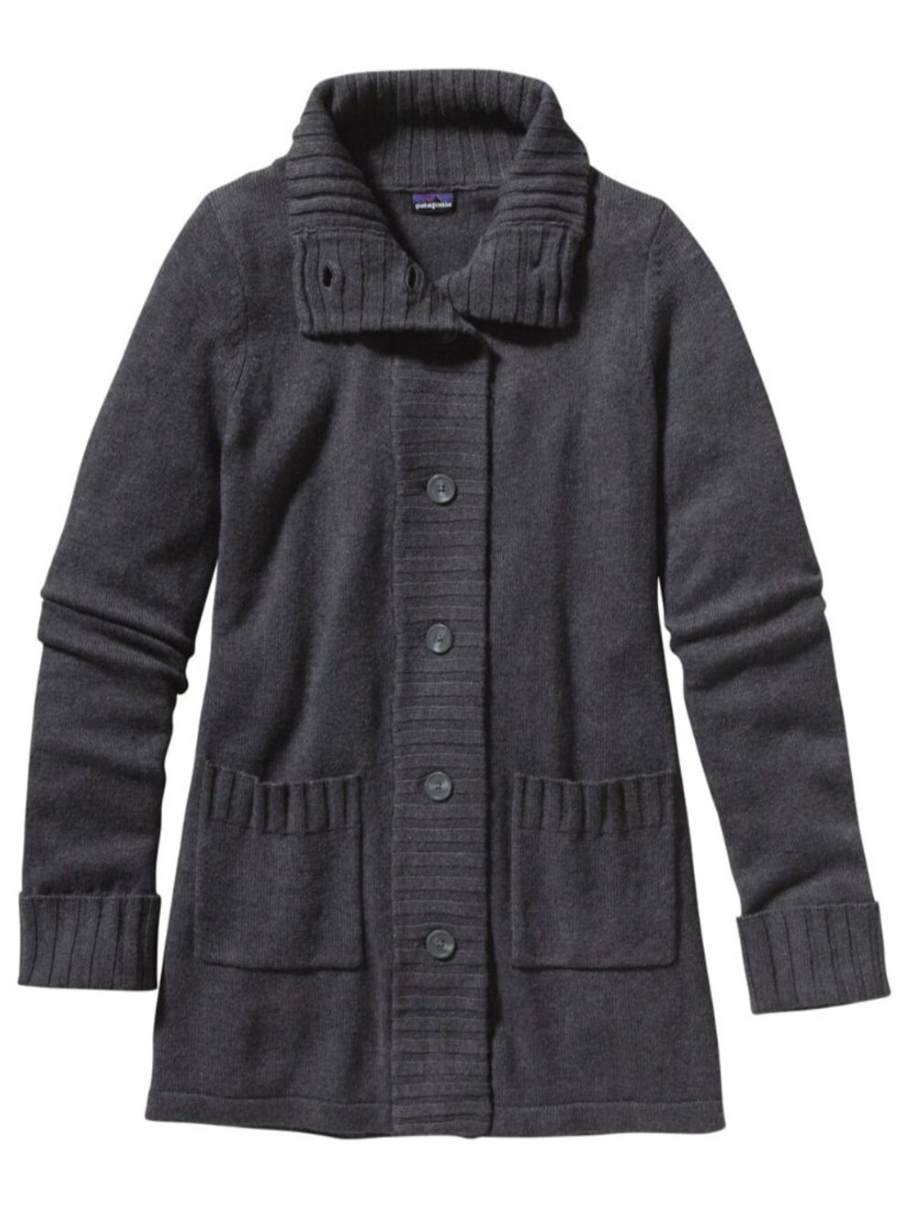 Patagonia Worn Wear Women's Merino Lambswool Sweater Coat Tall Neck Gray Size M